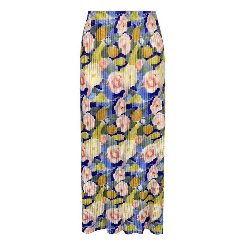 Printed High Waist Slit A- Line Skirt - Yellow Flower Skirt