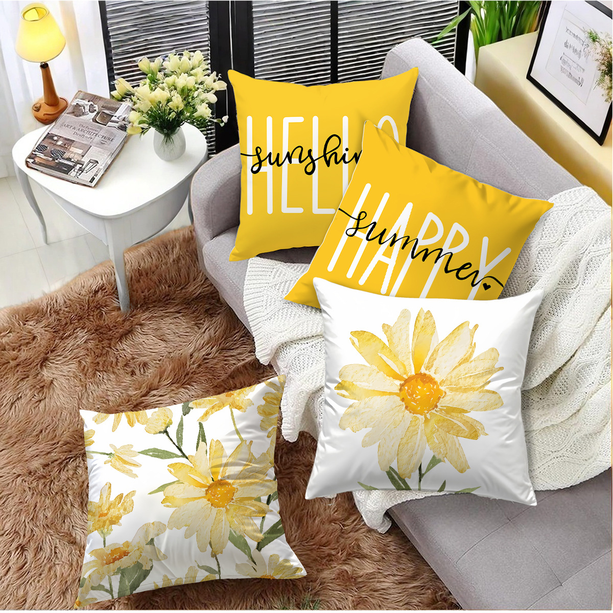 Chic Velvet Plant-Print Home Decor Throw Pillow Cover