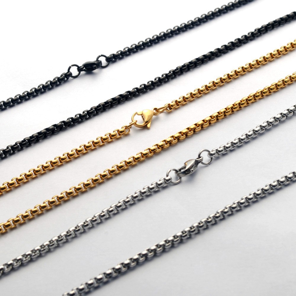 European And American Mens Fashion Stainless Steel Square Pearl Chain Titanium Steel Necklace