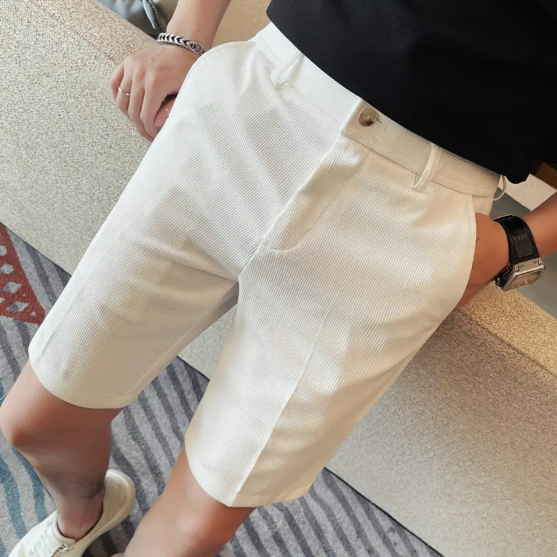 Men's Slim-Fit Striped Solid-Color Fashion Suit Shorts