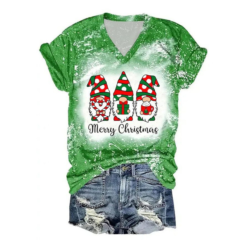 Female Santa Claus 3D Digital Printing Casual Short sleeved V neck T shirt Ltvl050 Xl - Shop at LoveMi