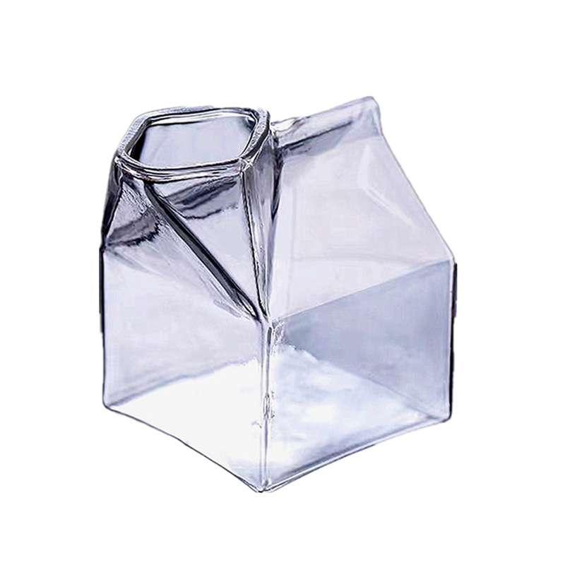 Creative Japanese Style Milk Carton Transparent Glass Square Milk Cup