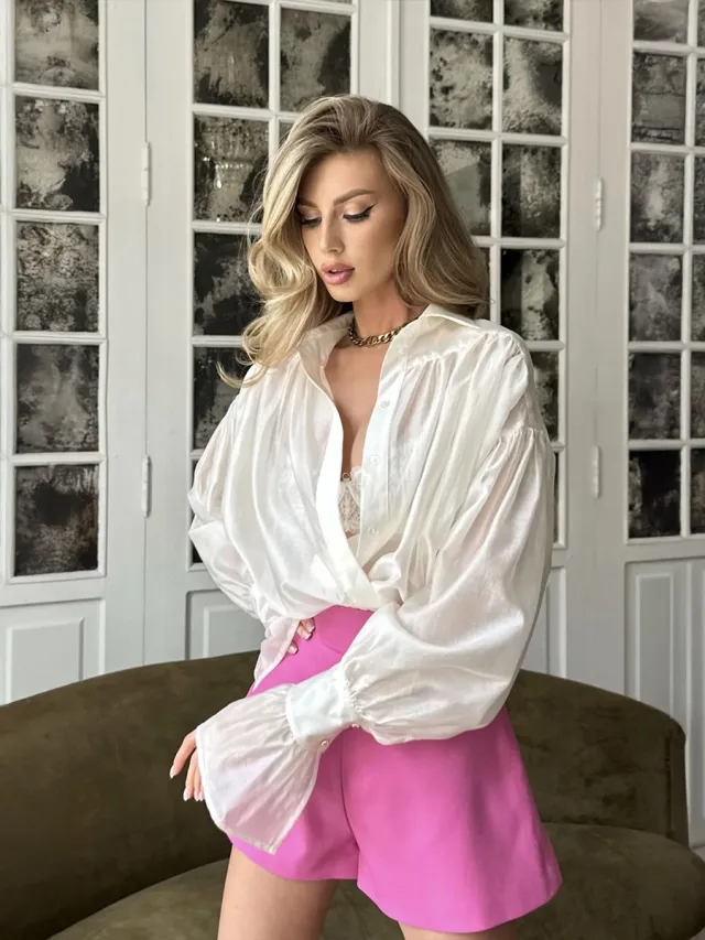 Ins French Lantern Sleeve Shirt Fashion Button Lapel Long Sleeved Tops Casual Women's Clothing White - Shop at LoveMi