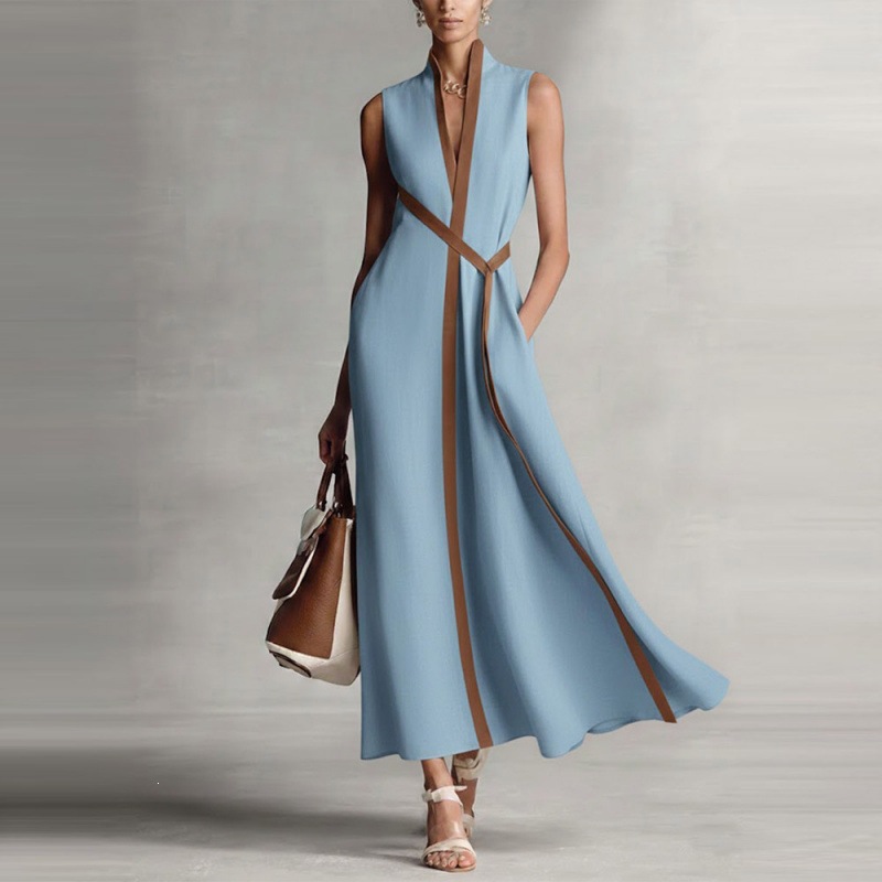 Color-blocked Sleeveless Casual Dress For Women