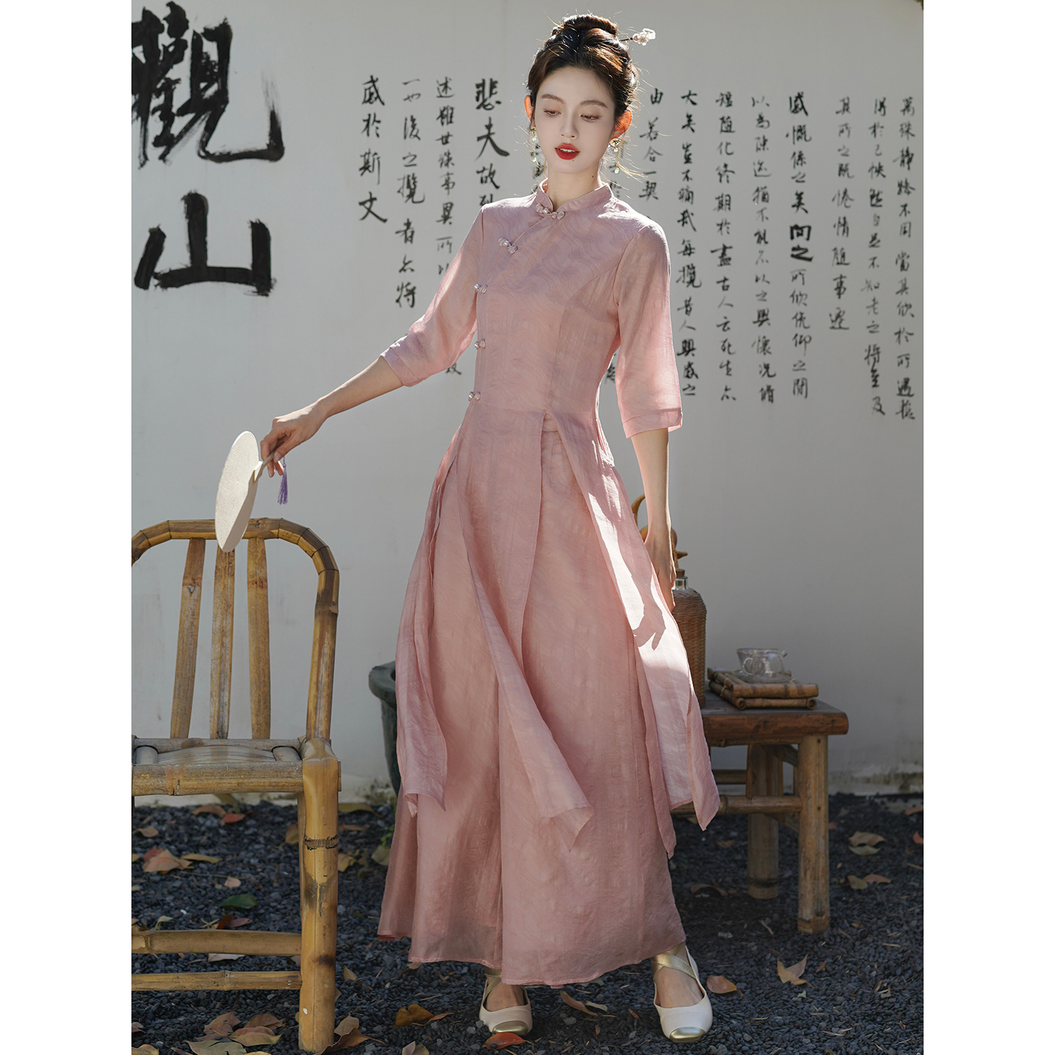 Zen Plate Buckle Women's Chinese Tea Clothing Dress
