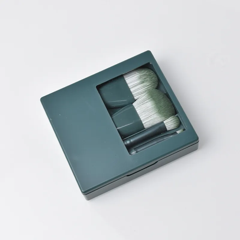 Travel Makeup Brush With Mirror Suit Soft Hair - Dark Green