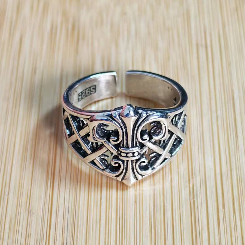 Boat Anchor Open Ring Checkered Design Mechanical Vintage Style For Men