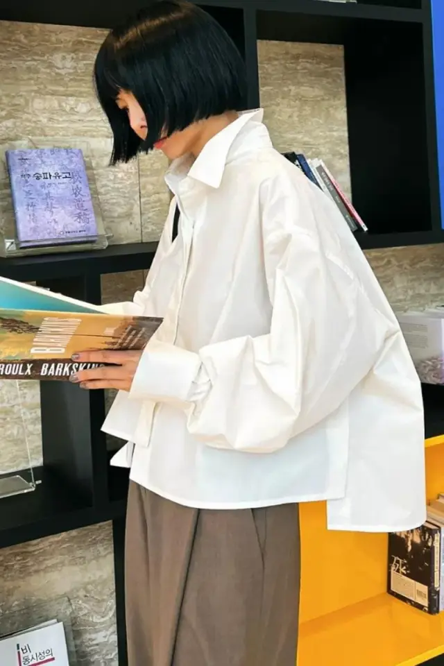 Inspirational Design Stylish Korean Salt Shirt Long Sleeve White - Shop at LoveMi
