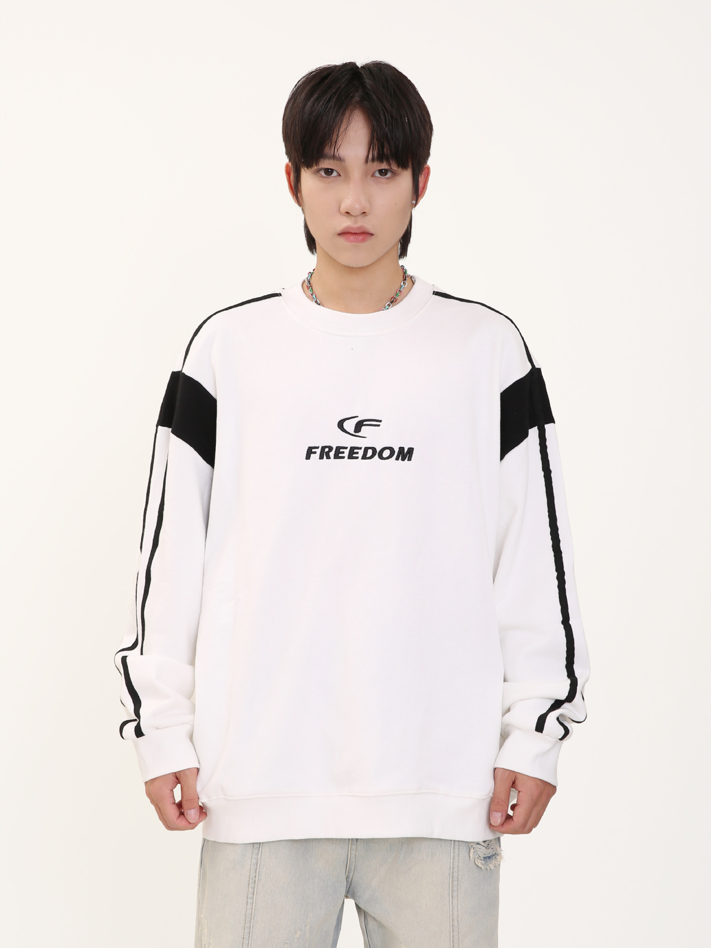 Round Neck Pullover Patchwork Striped Sweater