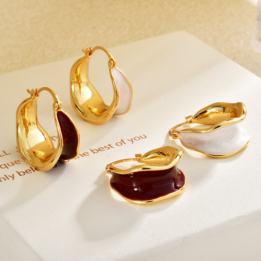 Copper-Plated Real Gold Enamel Dripping-Oil Earrings
