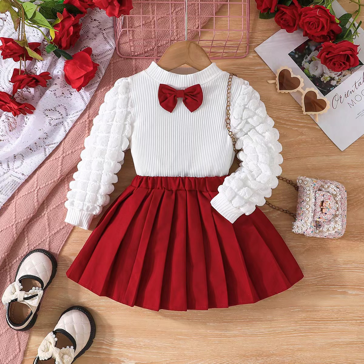 Two Piece Set Of Girls' Bubble Sleeve Skirt - Image 2