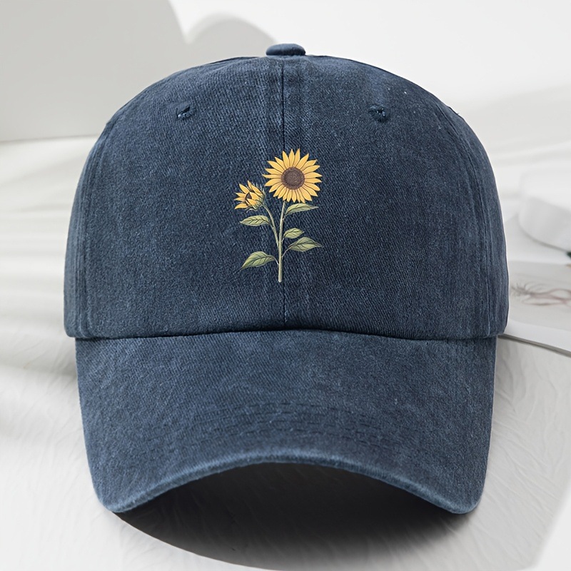 Sunflower-print Washed Vintage Sun Hat