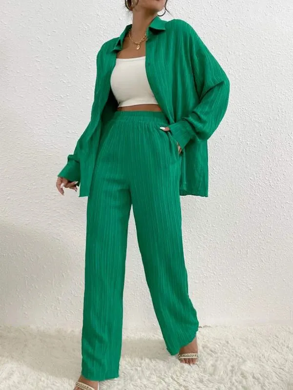 Women's Shirt Collar Loose Cardigan Long sleeve Suit Green - Shop at LoveMi