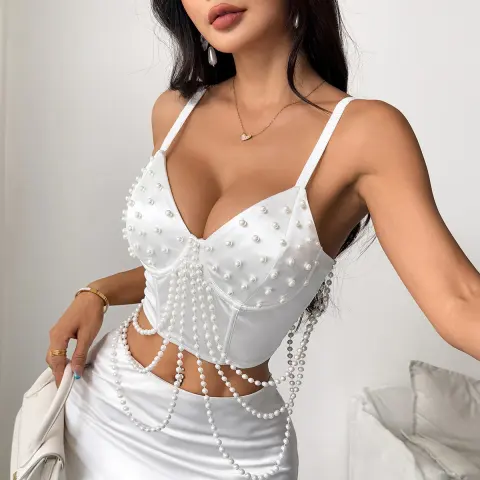 Strap Pearl Tassel Chain Corset