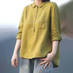 Arrival Long Sleeve Slub Linen Lapel Print Fashionable All-match Pocket Lining - Wjj39-4Xl - View 1