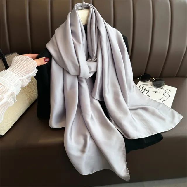 Pure Color Simple Long Scarves All match Scarf Women's Beach Towel Silver - Shop at LoveMi