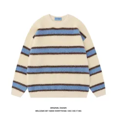 Autumn New Style Fried Street Vintage Stripe Casual Sweater - Apricot - View 1