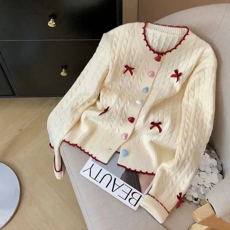 Womens Short Laid-back Twisted-knit Sweater Jacket Top