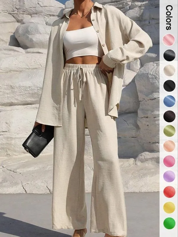 Women's Shirt With Trousers Fashionable And Elegant Ladies New Suit - Khaki