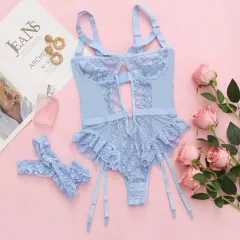 Womens 3-piece Sexy Bodysuit Lingerie - Blue - View 1