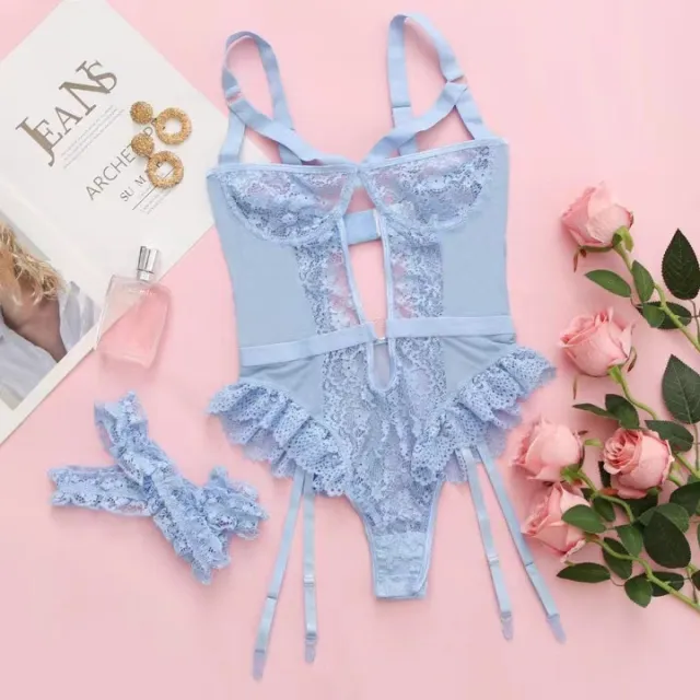 Womens 3 piece Sexy Bodysuit Lingerie Blue - Shop at LoveMi