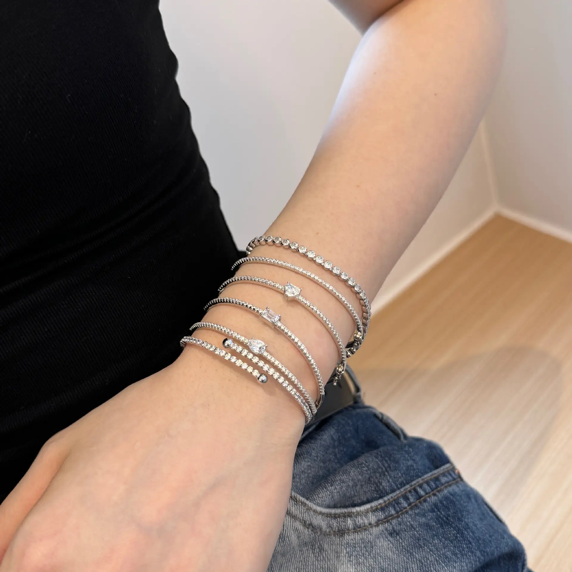 S925 Sterling Silver Women's High-grade Zircon Gang Drill Bracelet