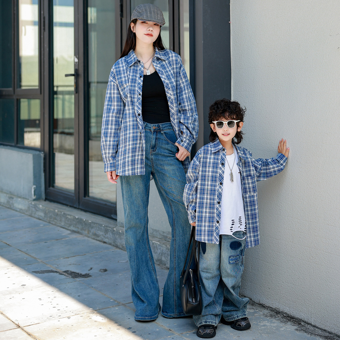 New Plaid Korean-style Chic Mother-and-child Matching Casual Shirt For Kids Versatile And Easy To Style