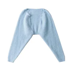 Furry Long Sleeve Short Loose Blouse Outer Sweater Coat For Women - Blue - View 1