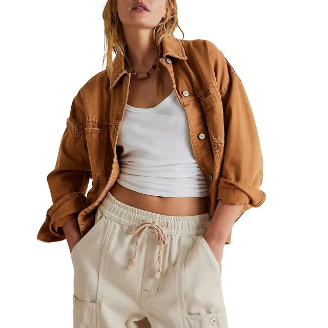 European And American Loose Fashion Denim Jacket Women Brown - Shop at LoveMi