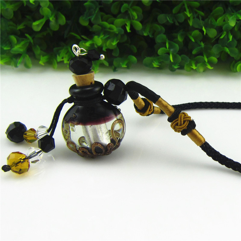 Flat Round Baroque Glass Oil Bottle Necklace