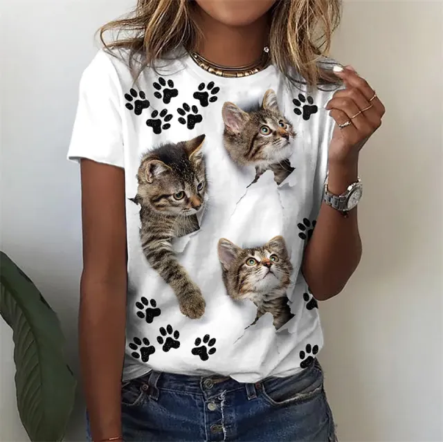 Animal Print Short Sleeve Round Neck T shirt White - Shop at LoveMi