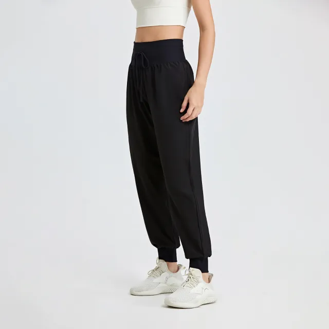 High Waist Drawstring Fitness Yoga Pants Loose Women Black - Shop at LoveMi