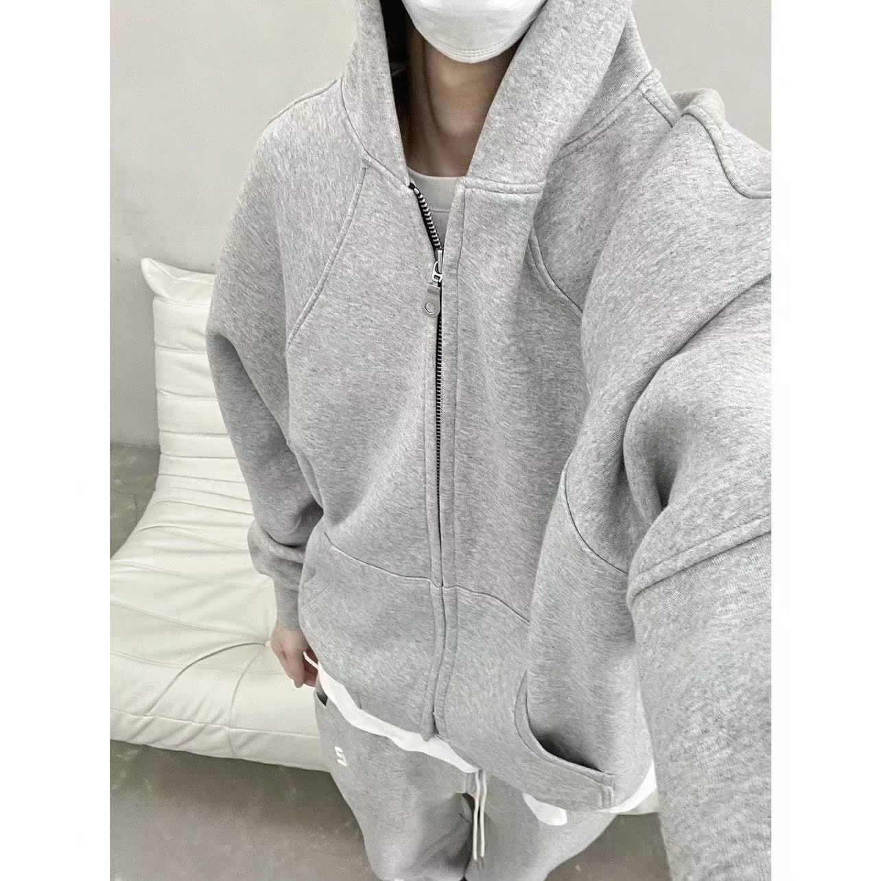 Title 11, Loose Basic Solid Color Hoodie Coat