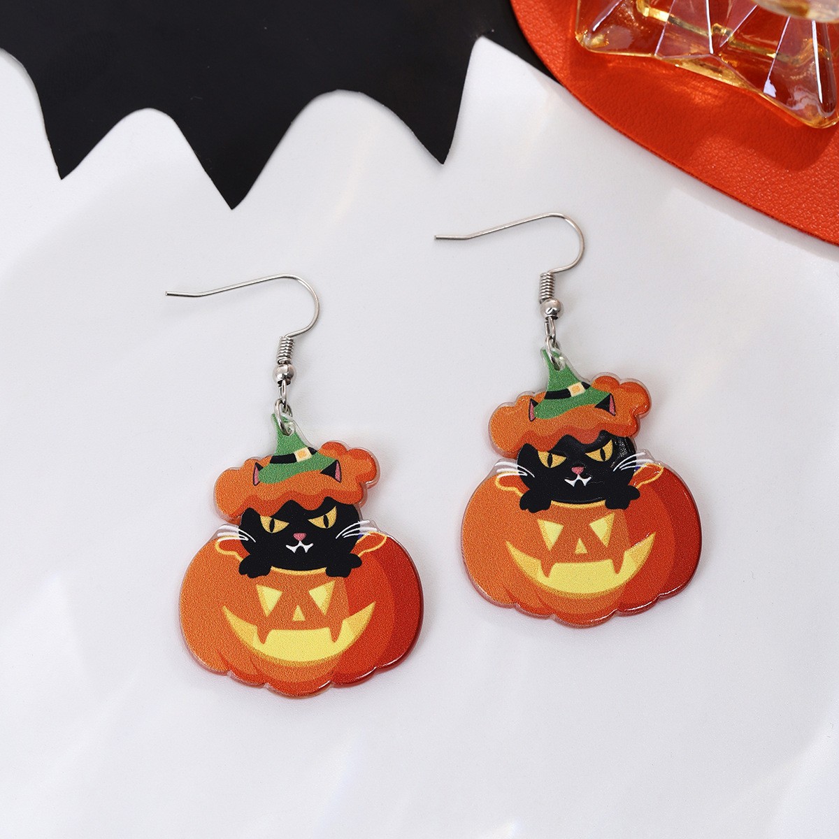 Cute Skull Pumpkin Cat Decorative Earrings