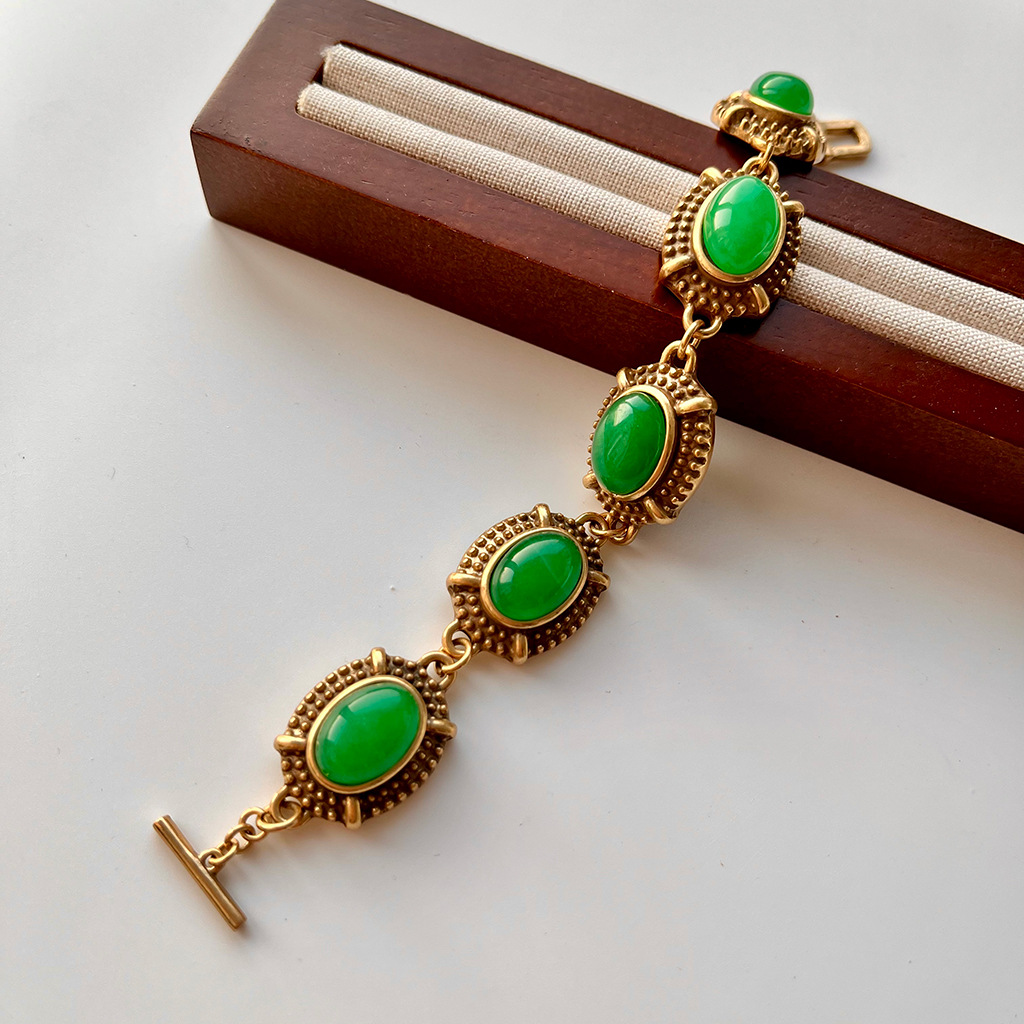 Gold-Plated Stone Necklace and Bracelet Set, picture 2 of 10