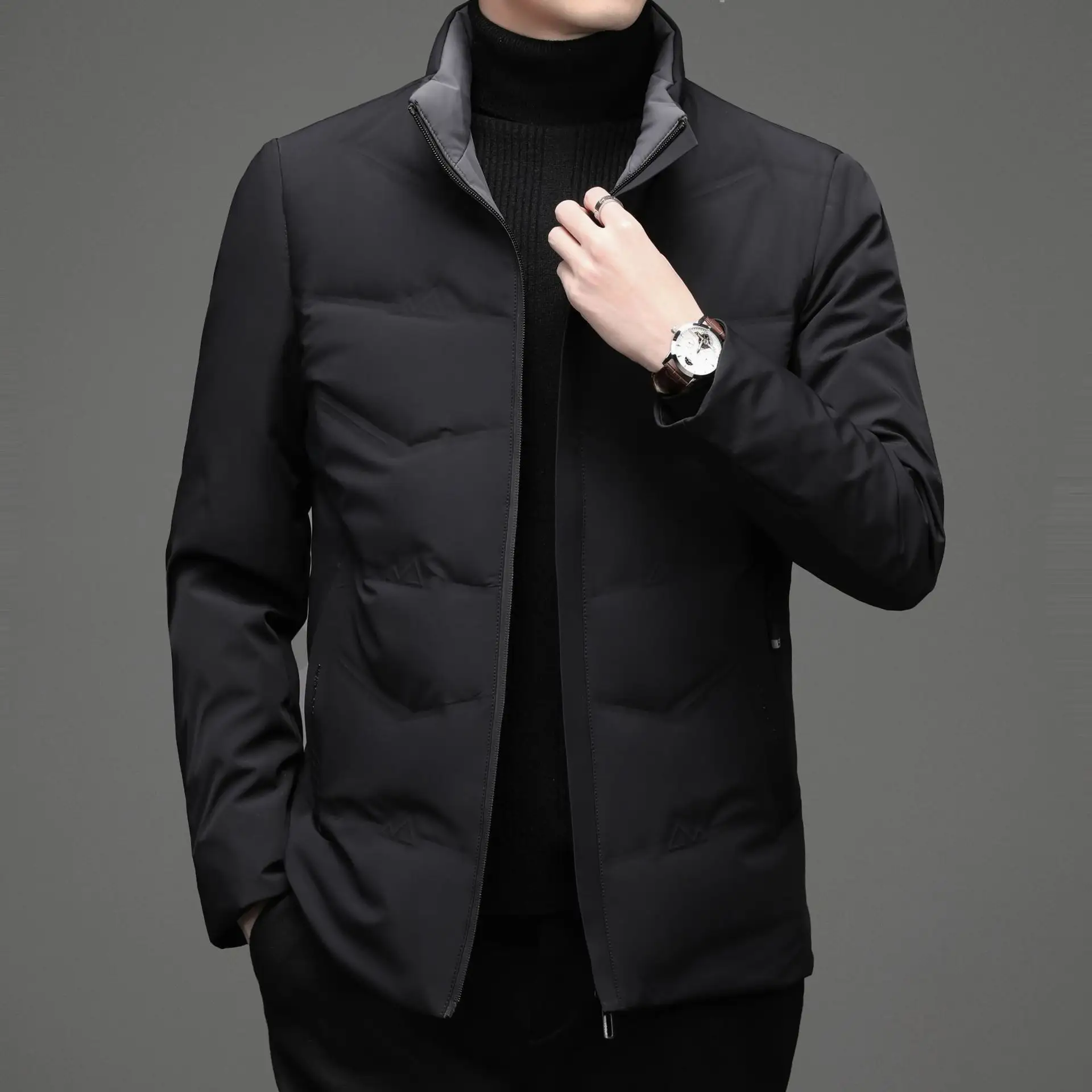 Mens Casual Color Stand-collar White Duck Down