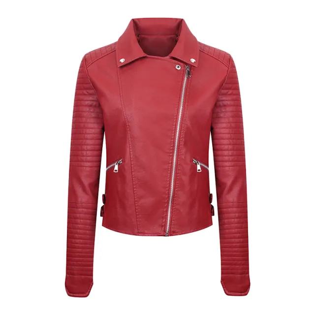 Women's Leather Clothing Coat Short Washed Slim Fit Wine Red - Shop at LoveMi