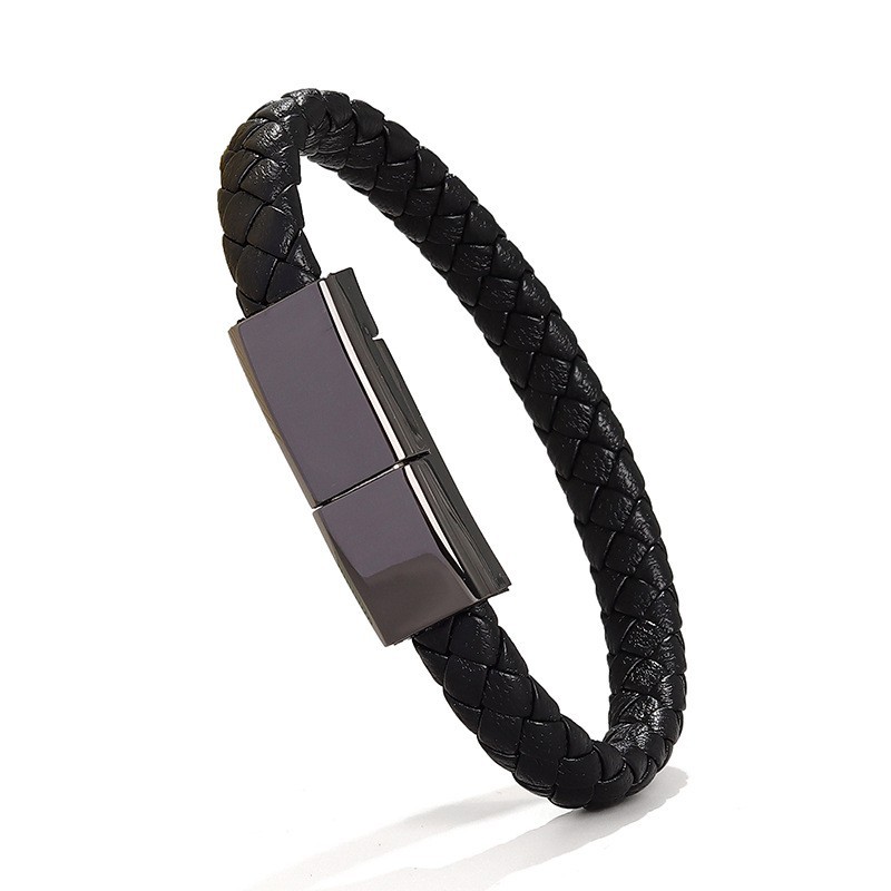 Wristband Data Leather Hand-Woven USB Bracelet Cable