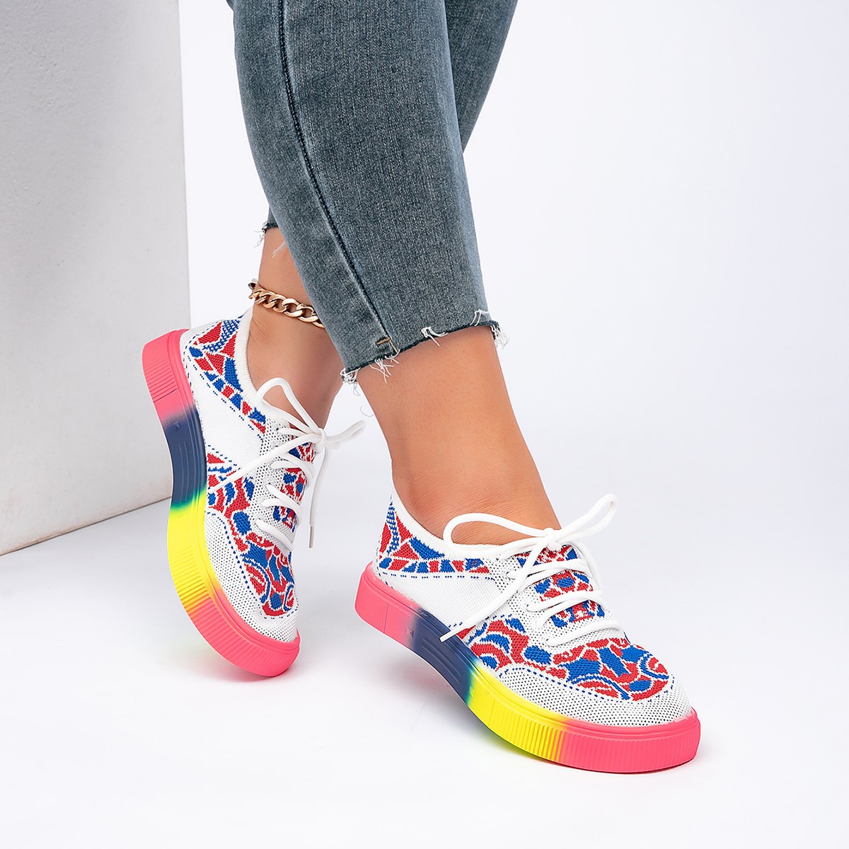 Plus-size Breathable Lace-up Chunky-soled Shoes