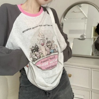 Women's American-style Vintage Floral Print Long Sleeves T-shirt