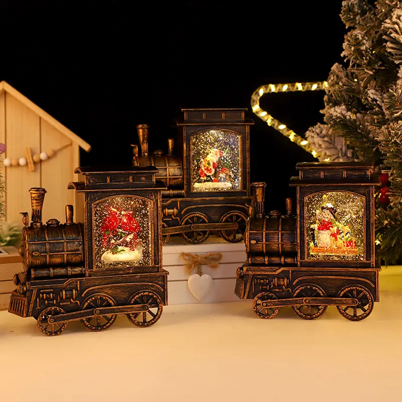 Small Train Christmas Interior Luminous Water Injection Desktop Decoration