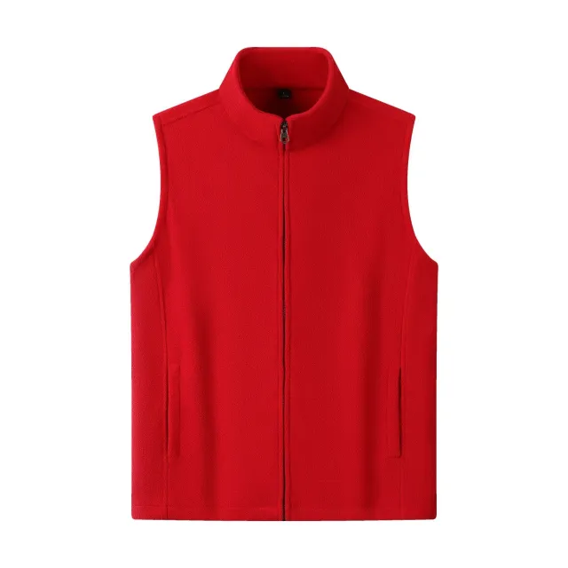 Zipper Stand Collar Double sided Fleece Cardigan Fleece Vest Bright Red - Shop at LoveMi