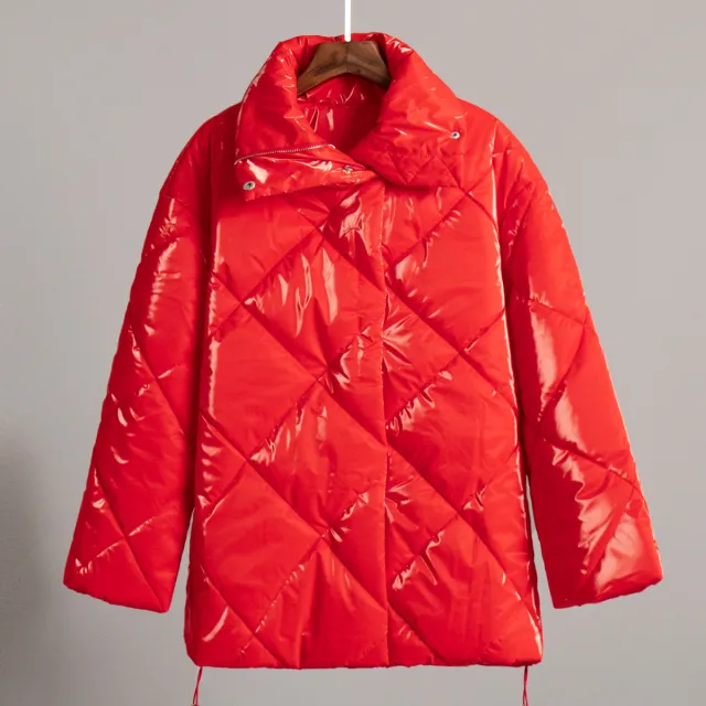 Baggy Matte Glossy Lapel Cotton padded Coat Casual Jacket Red - Shop at LoveMi