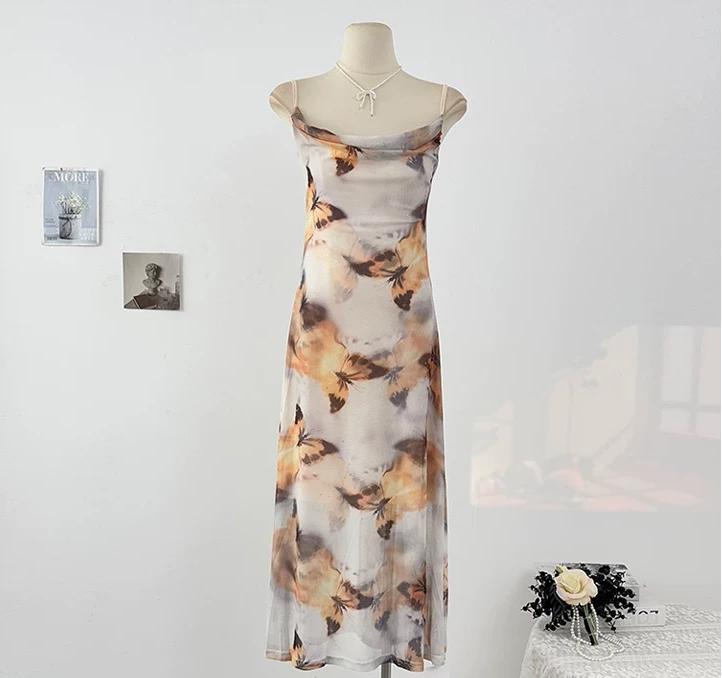 French style Blue Butterfly Beach Vacation Dress For Women White - Shop at LoveMi