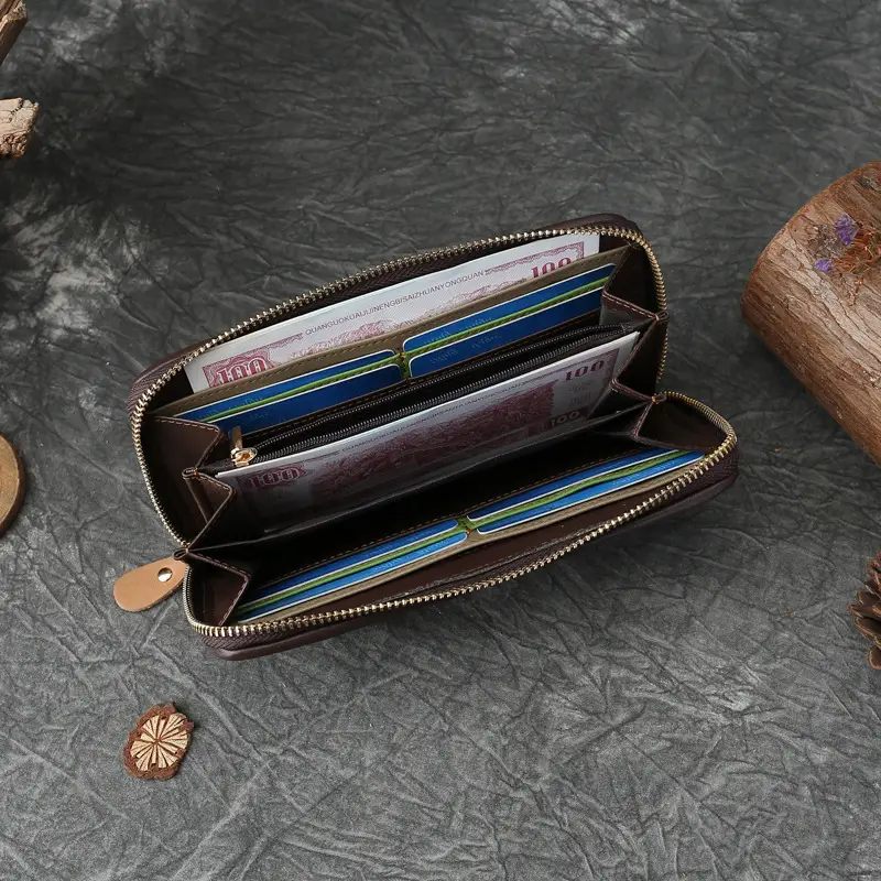 Genuine Leather Woven Patchwork Long Wallet