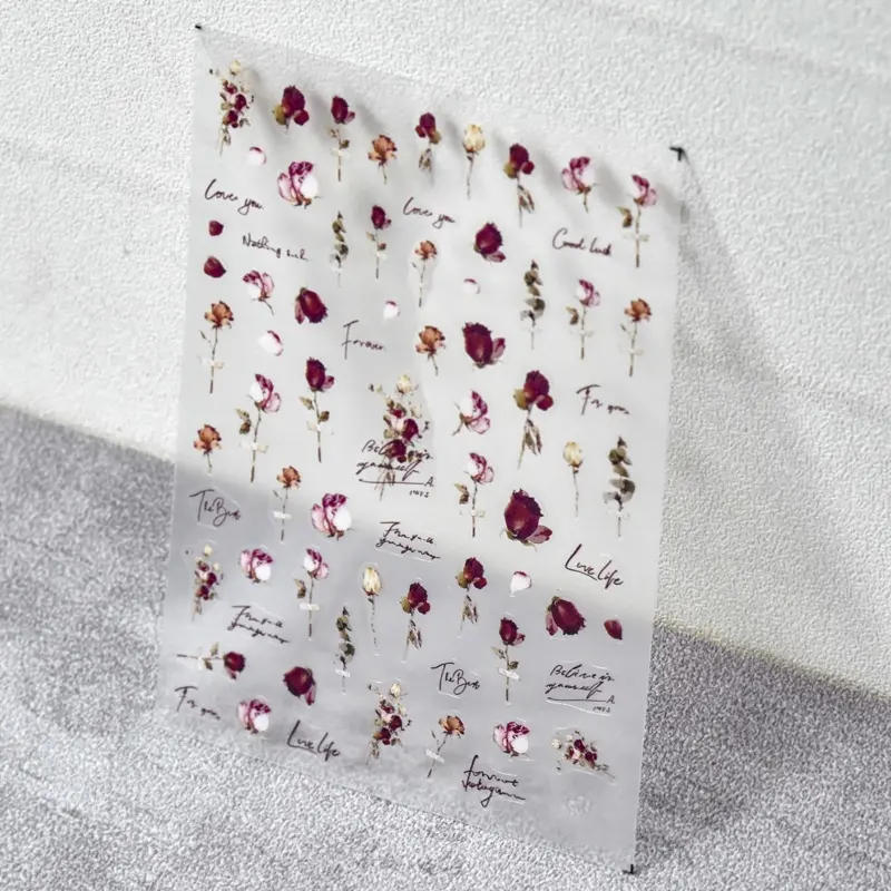 Dried Rose Flower Nail Sticker