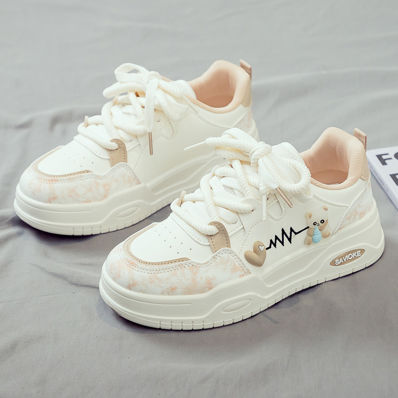 Womens White Sneakers Versatile Sporty Dad Shoes With Thick Soles