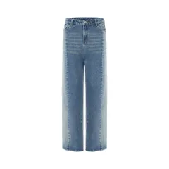 Washed Blue Jeans Loose Stitching Women - Blue - View 1