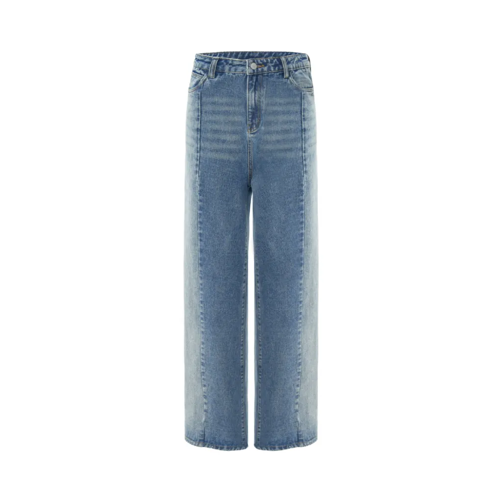 Washed Blue Jeans Loose Stitching Women - Blue