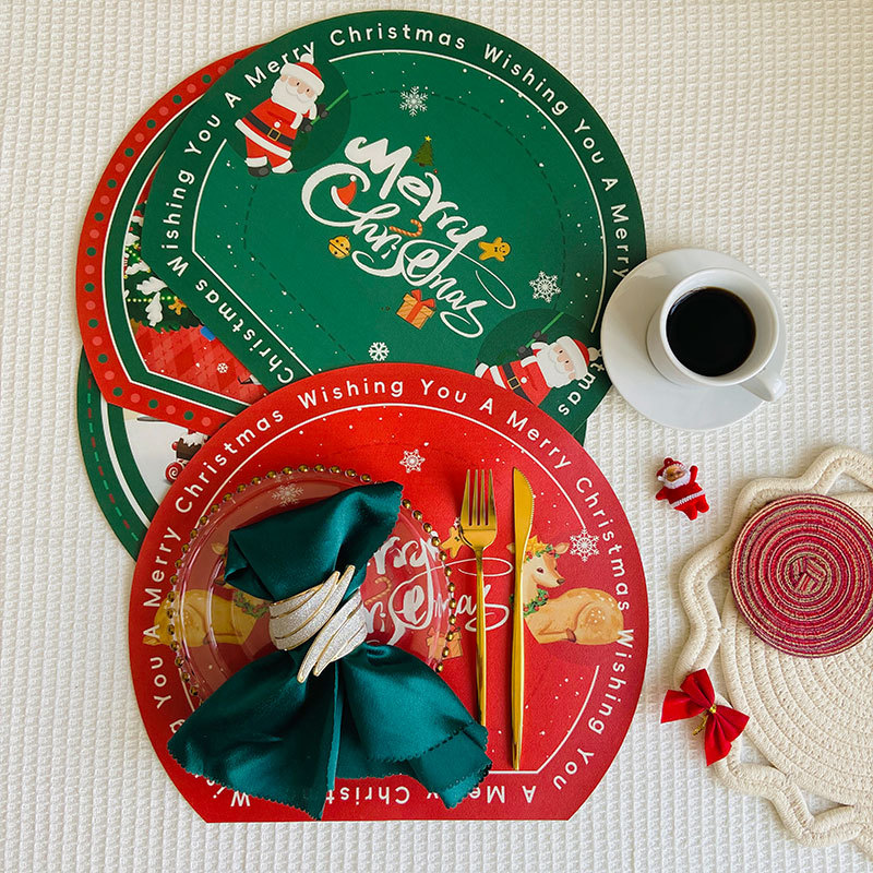 Christmas Placemat Leather Holiday Heat Proof Mat Printed Tablecloth